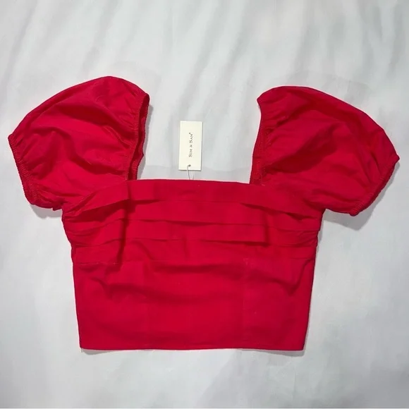 NWT Sim & Sam Puff Sleeved Crop Top Square Neck Size Large in Color Fire Pink - Picture 1 of 8